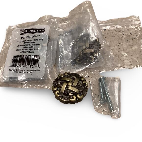 Liberty Weave Pattern 1-1/2 in. (37 mm) Antique Brass Round Cabinet Knobs - Picture 5 of 7